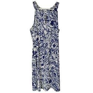 Jude Connally Women's Small Blue White Sleeveless Keyhole Dress Preppy Summer